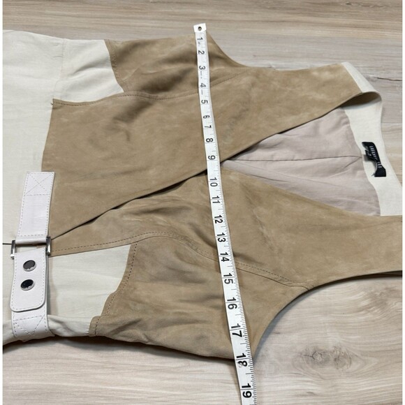 Lafayette 148 Leather Combo Wrap Dress A-Line w Buckle Beige Linen-Blend size 10 - Picture 12 of 16